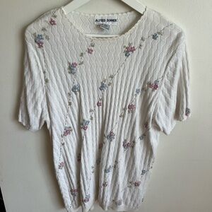 Alfred Dunner White Knit Top with Floral Details